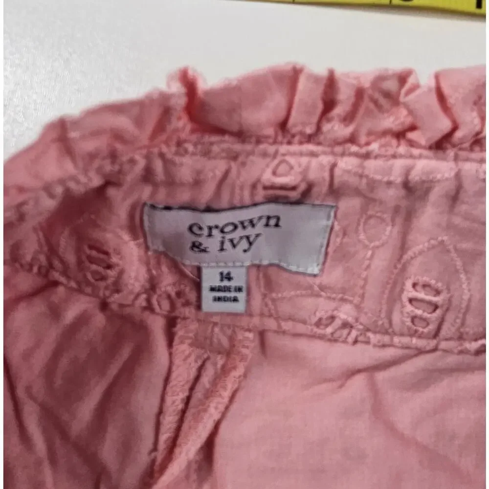 Crown & Ivy sz 14 light pink eyelet shorts tie waist preppy summer belted girly